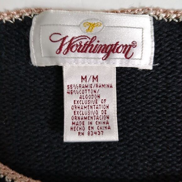 VTG WORTHINGTON Embroidered Sweater Pullover Floral Sz M Pearls Crochet Edges - Picture 9 of 12